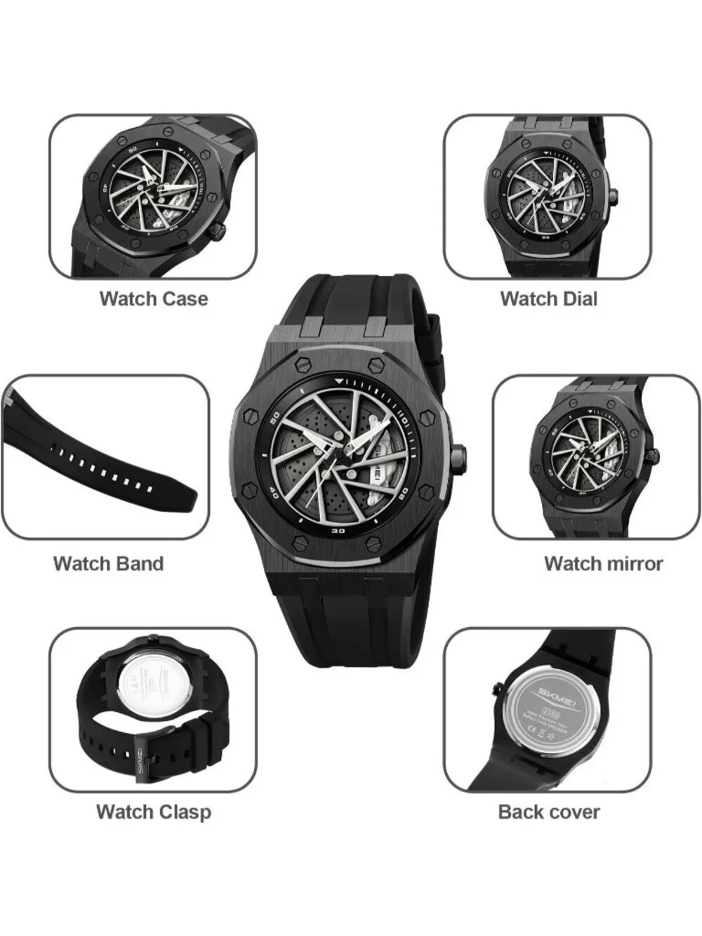 Men's Yellow Analog 3D Spinning Car Wheel Rotating Design Stainless Steel Watch